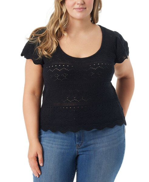 Trendy Plus Size Jette Pointelle Short-Sleeve Sweater Top