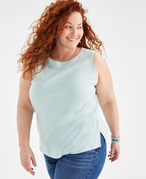 Plus Size Boat-Neck Knit Tank Top, Created for Macy's