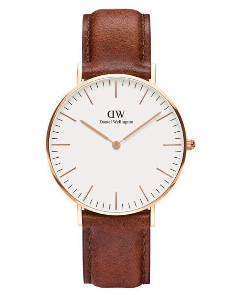 Unisex Classic Saint Mawes Brown Leather Watch 36mm
