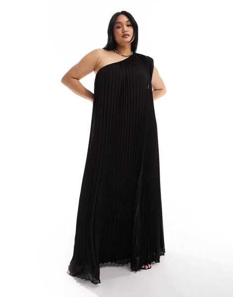 ASOS EDITION Curve extreme pleated one shoulder maxi dress in black