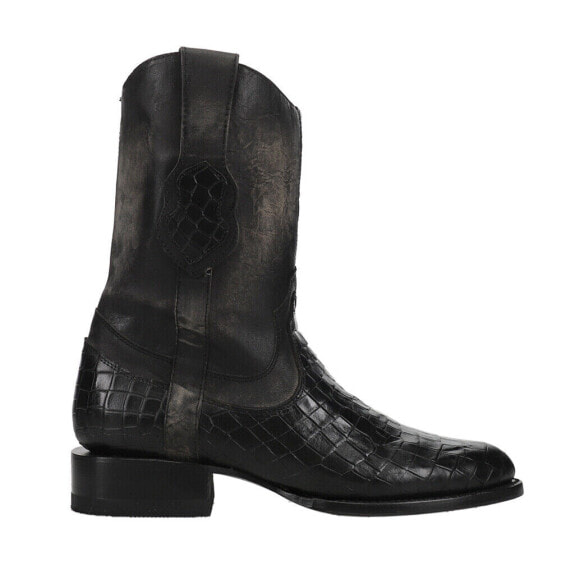 Ferrini Winston Alligator Print Round Toe Cowboy Mens Black Dress Boots 2471304