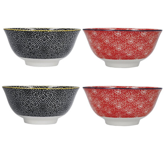 KITCHENCRAFT Red And Black Design Set 4 Bowls