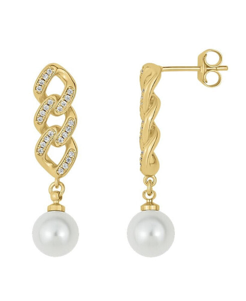 Cubic Zirconia Simulated Imitation Pearl 18K Gold Plated Drop Earring