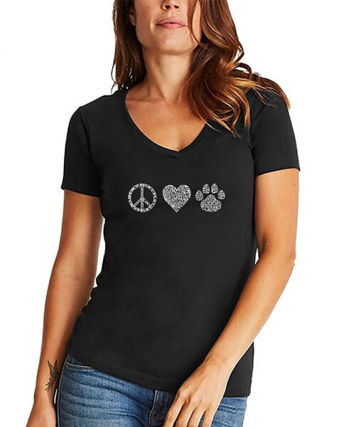 Women's Peace Love Cats Word Art V-neck T-shirt