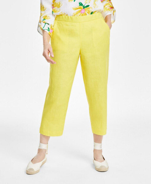 Women's 100% Linen Solid Cropped Pull-On Pants, Created for Macy's