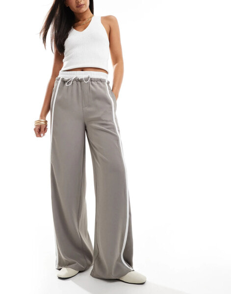 ASOS DESIGN double waist pull on trouser with contrast details in grey