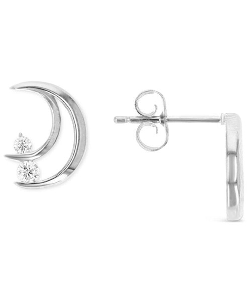 Cubic Zirconia Hoop Earrings in Sterling Silver or 14k Gold over Sterling Silver, 1/2"