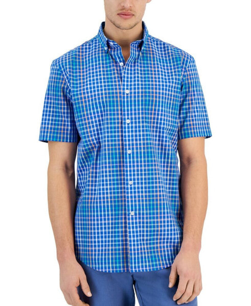 Men's Bright Plaid Poplin Short Sleeve Button-Down Shirt, Created for Macy's