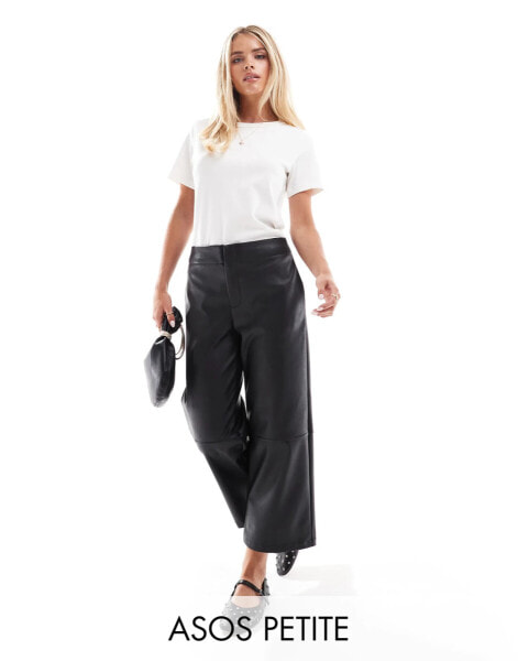 ASOS DESIGN Petite faux leather cropped trousers in black