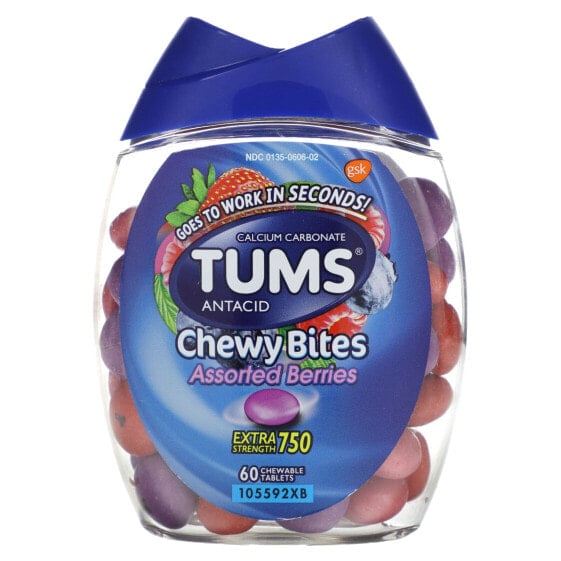Extra Strength Antacid, Chewy Bites, Assorted Berries, 60 Chewable Tablets