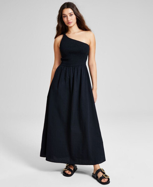 Women's Cotton One-Shoulder Smocked Maxi Dress, Created for Macy's