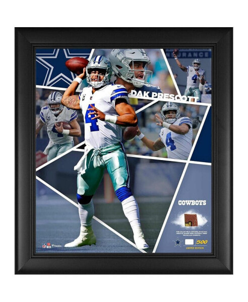 Dak Prescott Dallas Cowboys Framed 15" x 17" Impact Player Collage with a Piece of Game-Used Football - Limited Edition of 500