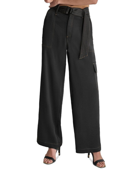 Women's High Rise Belted Wide-Leg Cargo Pants