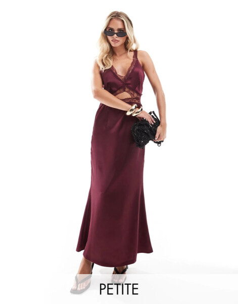 Never Fully Dressed Petite lace cut-out slip maxi dress in burgundy