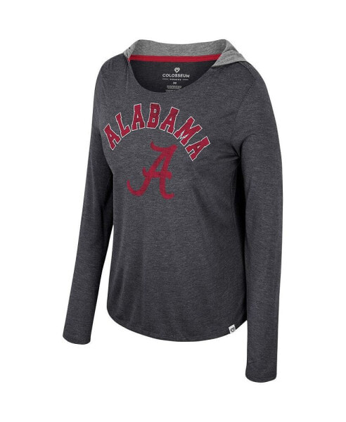 Women's Black Alabama Crimson Tide Distressed Heather Long Sleeve Hoodie T-shirt