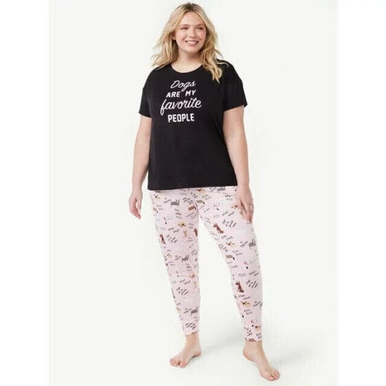 Set, 2-Piece, Joyspun T-Shirt and Joggers Pajama 3X Women’s Black Soot Crew Neck