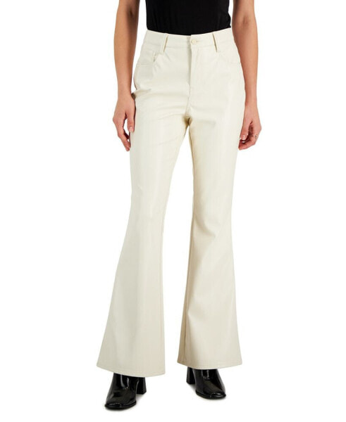 Juniors' Glossy High Rise Faux-Leather Flare Jeans