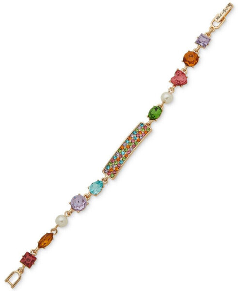 Gold-Tone Multicolor Mixed Crystal & Imitation Pearl Flex Bracelet