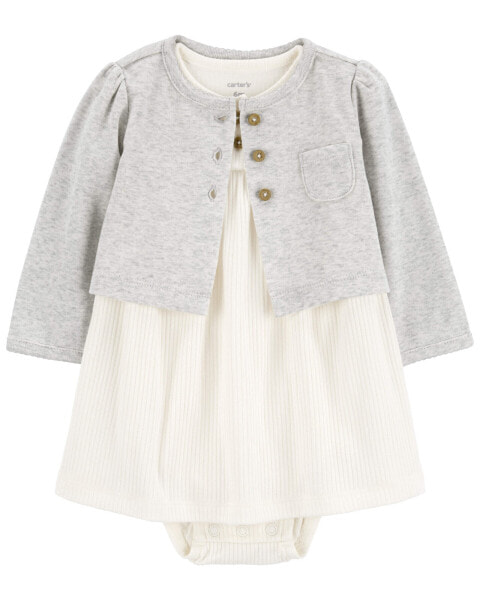 Baby 2-Piece Bodysuit Dress & Cardigan Set 3M