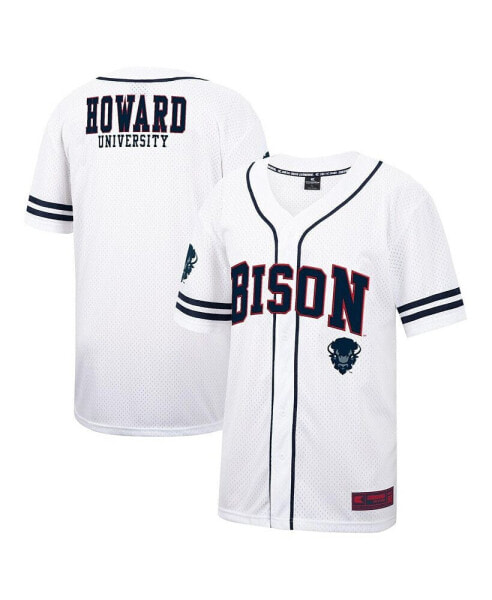 Men's White Howard Bison Free Spirited Mesh Button-Up Baseball Jersey