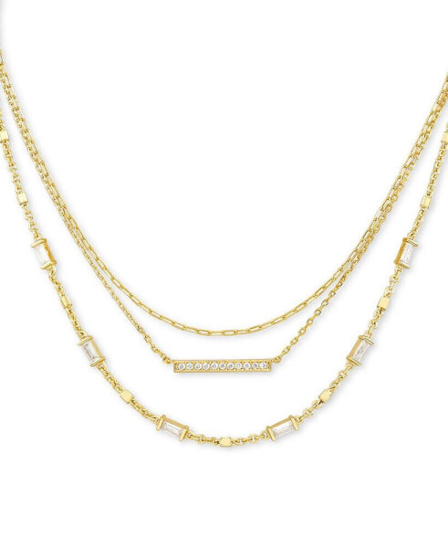 Kendra Scott 14k Gold-Plated Pavé Bar & Baguette-Crystal Layered Necklace, 16" + 2" extender