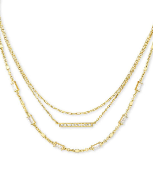 14k Gold-Plated Pavé Bar & Baguette-Crystal Layered Necklace, 16" + 2" extender