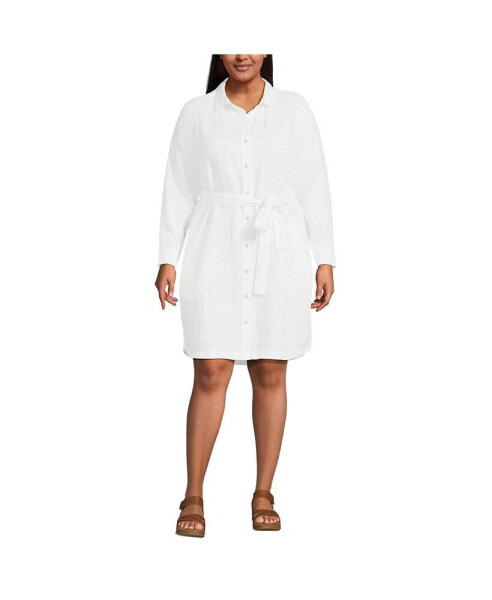 Plus Size Long Sleeve Linen Shirt Dress