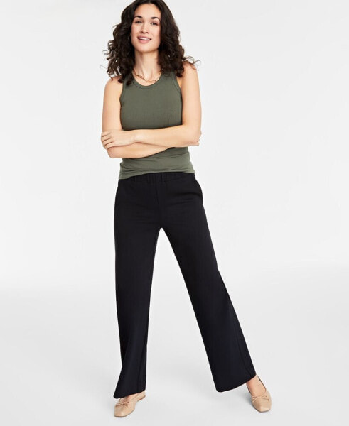 Women's High-Rise Pull-On Wide-Leg Ponté-Knit Pants, Created for Macy's