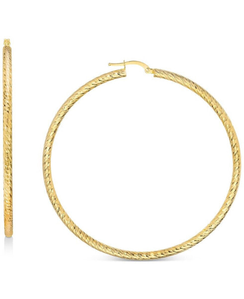 Textured Large Hoop Earrings in 10k Gold 60mm
