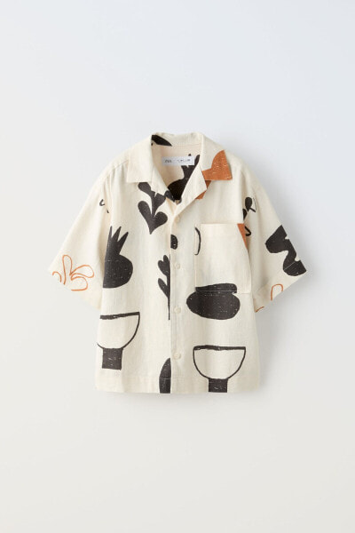 Рубашка из смесового льна с абстрактным принтом ZARA