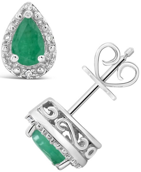 Серьги Macy's Emerald & Diamond Stud
