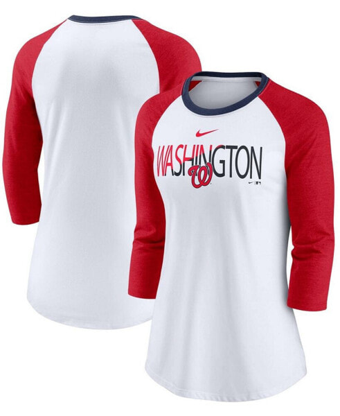 Блузка Nike женская White, Heathered Red Washington Nationals Color Split Tri-Blend 3/4 Sleeve Raglan