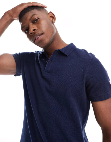 Threadbare jersey polo shirt in navy with ribbed collar