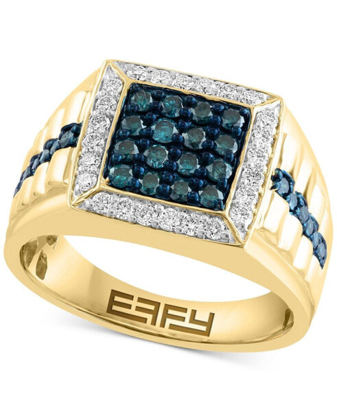 EFFY® Men's Blue Diamond (5/8 ct. t.w.) & White Diamond (1/3 ct. t.w.) Halo Cluster Ring in 10k Gold