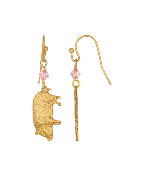 Gold-Tone Pig Drop Earrings