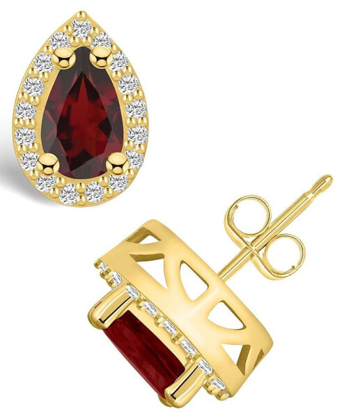 Garnet (2-1/5 ct. t.w.) and Diamond (1/3 ct. t.w.) Halo Stud Earrings in 14K Yellow Gold