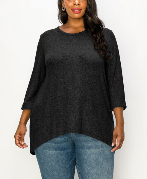 Plus Size Cozy 3/4 Rolled Sleeve Button Back Top