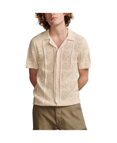 Men's Crochet Camp Collar Short Sleeve Shirt