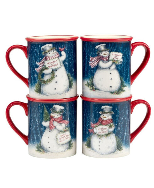 Snowman Greetings Mugs, Set of 4