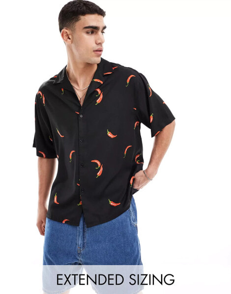 ASOS DESIGN oversized revere shirt with chilli pepper print