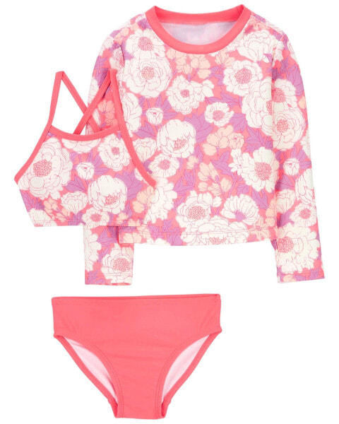 Toddler 3-Piece Floral Print Rashguard Swimsuit Set 2T