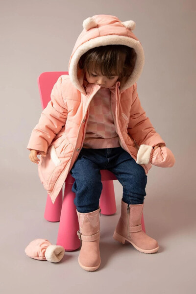 Куртка для малышей defacto Kız Bebek Водонепроницаемая меховая куртка с капюшоном