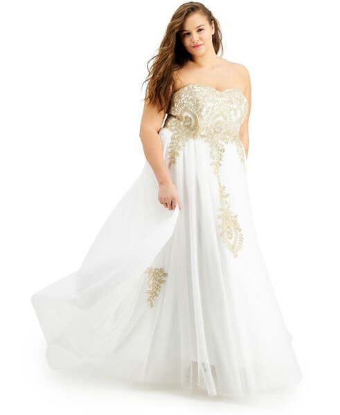 Trendy Plus Size Strapless Embellished Gown, Created for Macy's