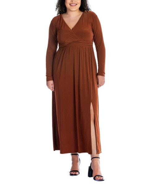 Plus Size Long Sleeve V-neck Maxi Dress