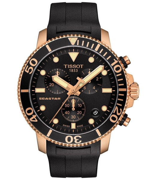 Men's Swiss Chronograph Seastar 1000 Black Rubber Strap Diver Watch 45.5mm