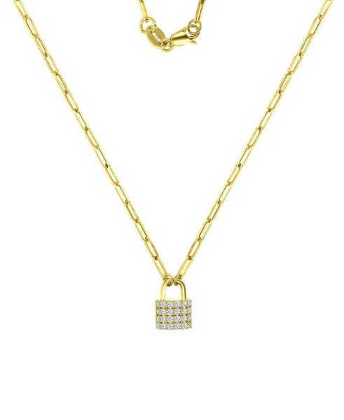 Cubic Zirconia Padlock Paperclip Link 18" Pendant Necklace in 10k Gold