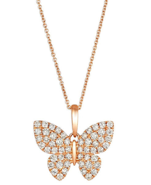 Nude Diamond Butterfly Adjustable 20" Pendant Necklace (1-1/20 ct. t.w.) in 14k Rose Gold