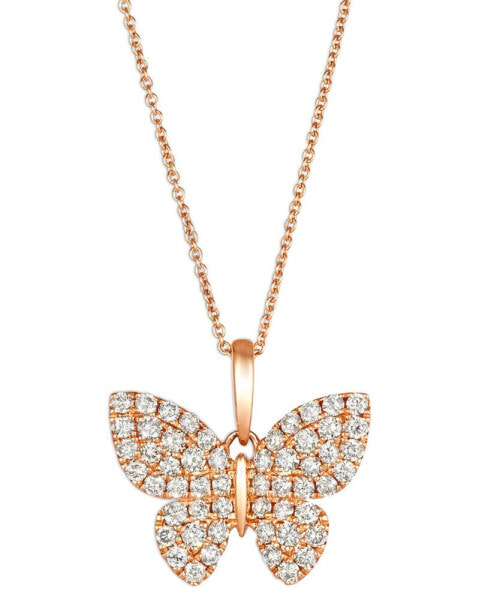 Le Vian nude Diamond Butterfly Adjustable 20" Pendant Necklace (1-1/20 ct. t.w.) in 14k Rose Gold