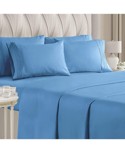 6 Piece Microfiber Solid Sheet Set - Queen