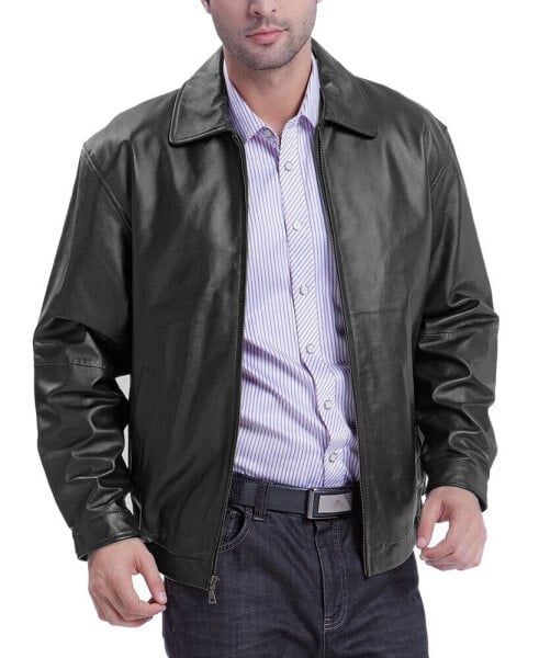 Men Derrick Leather Bomber Jacket - Big and Tall